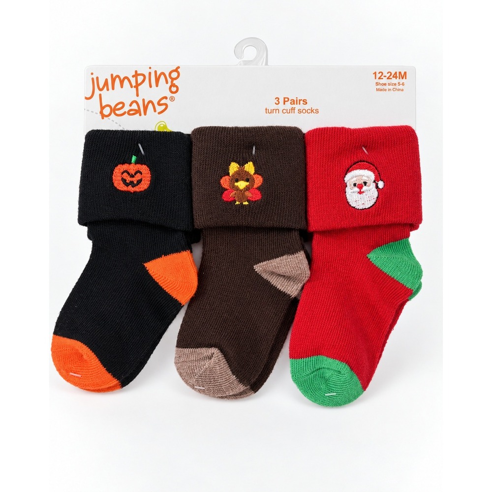Jumping Beans Baby Holiday Socks 3 Pack 12-24M Pumpkin Turkey Santa NWT